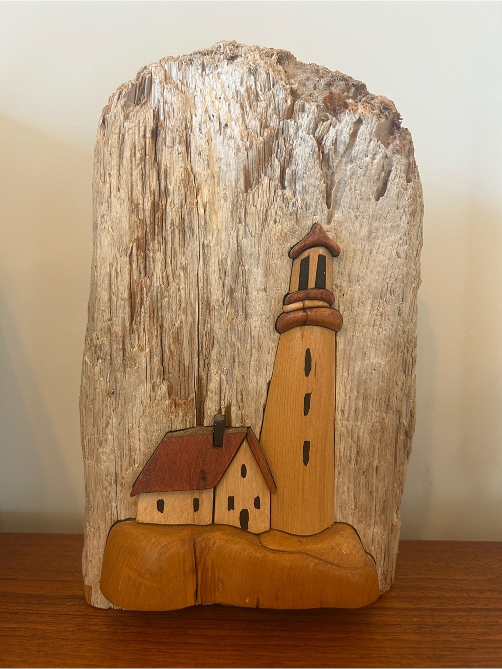 Coastal Vintage Handmade Rustic Driftwood Lighthouse Nautical Art Home Decor